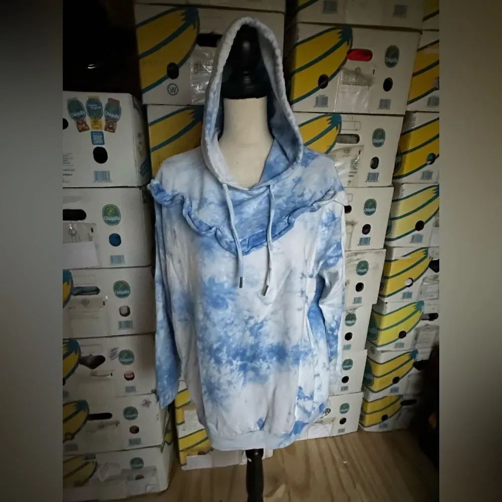Wonderly Hoodie Blue Tie-Dye Hoodie with Ruffle Detail